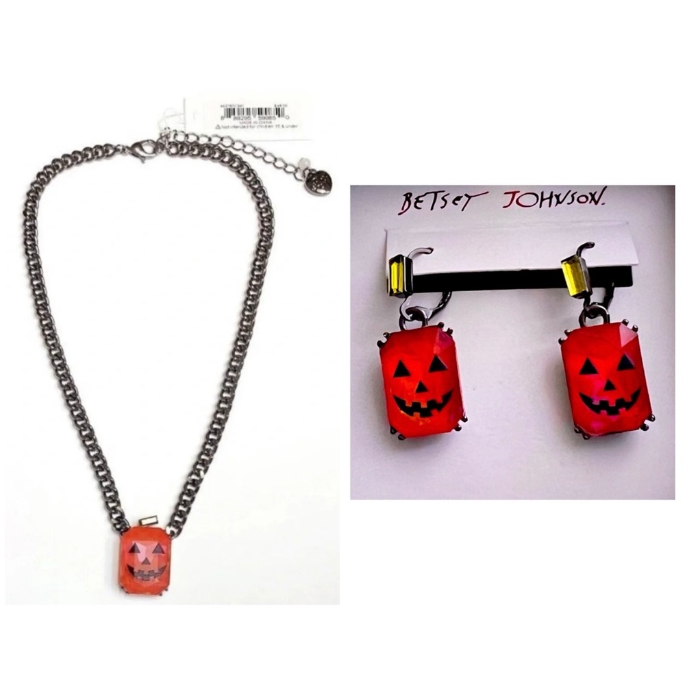 BETSEY JOHNSON SET Halloween Jack-o-Lantern Pumpkin Necklace & Earrings NWT